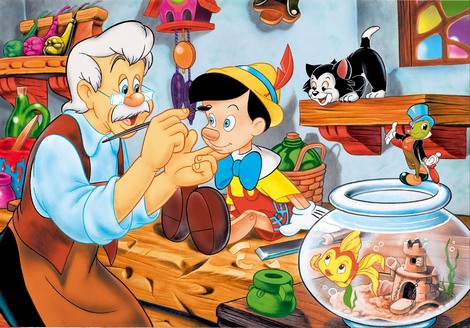 Geppetto vyrobil loutku malého kluka - Pinocchia